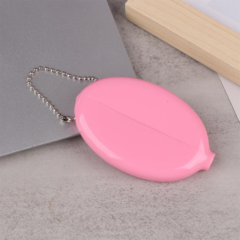 Solid Color PVC Fashion Portable Bag Pendant Small Oval Coin Purse Mini Earrings Rings Storage Box With Chain