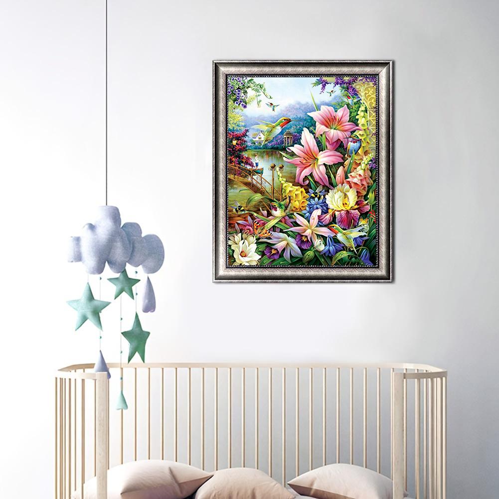 5D DIY Diamond Painting Hummingbird Eating Nectar Cross Stitch Kit Mosaic Diamond Embroidery Rose Full Round/Square Drill Home Decoration