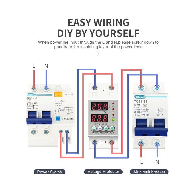 Din Rail Dual Display Adjustable Over Voltage Current And Under Voltage Protective Device Protector Relay 40A 63A 80A 220V 230V