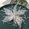 Ethereal Feather Pearl 3D Organza Flower Patch Crystal Flower Twisted Wire Studded Patch Handmade Lace Applique Decorative Dress