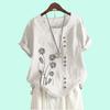Women Casual Short Sleeved Blouse Laides Cotton Linen Top Fashion Floral Printed Loose T-shirt