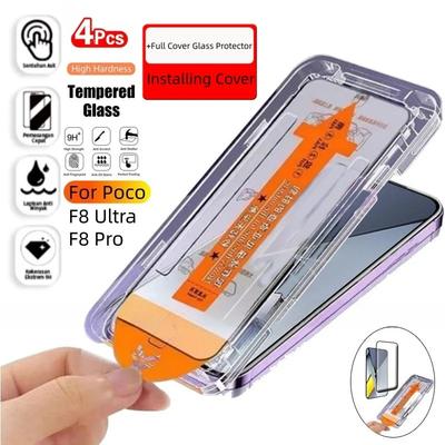 Установка в один клик без пузырьков Защитный комплект от пыли для Xiaomi Poco F8 F7 Ultra Pro Закаленное стекло HD Защитная пленка против отпечатков пальцев
