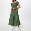 Women's Fashionable Solid Color Pleated Layered Short Sleeved Large Hem Dress