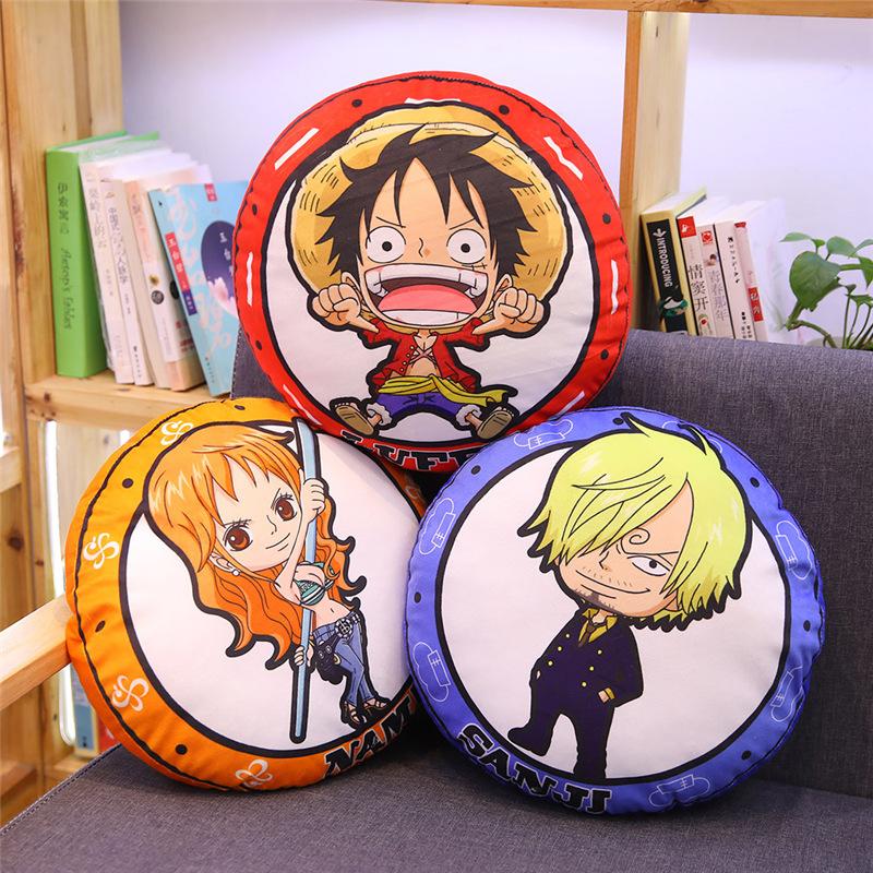 Новая круглая подушка One Piece Аниме Периферия Луффи Чоппер Двусторонняя печать Подушка для сна Подушка Декор для комнаты Дивана Подарок