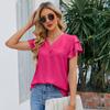 Женская шифоновая блузка, повседневные летние топы с v-образным вырезом и короткими рукавами с оборками и краями