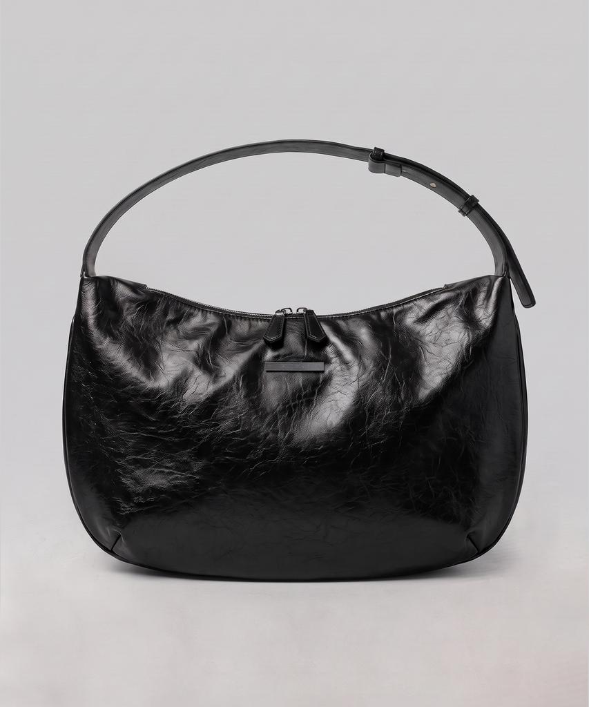 Цыплята Мятая Блестящая Кожаная Сумка-Мешок Черная