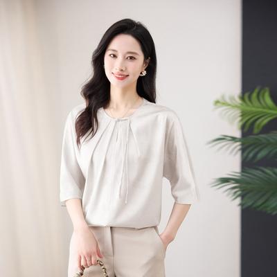 Шелковый топ женский рукав средней длины новая мода свободная рубашка большой размер тонкая футболка