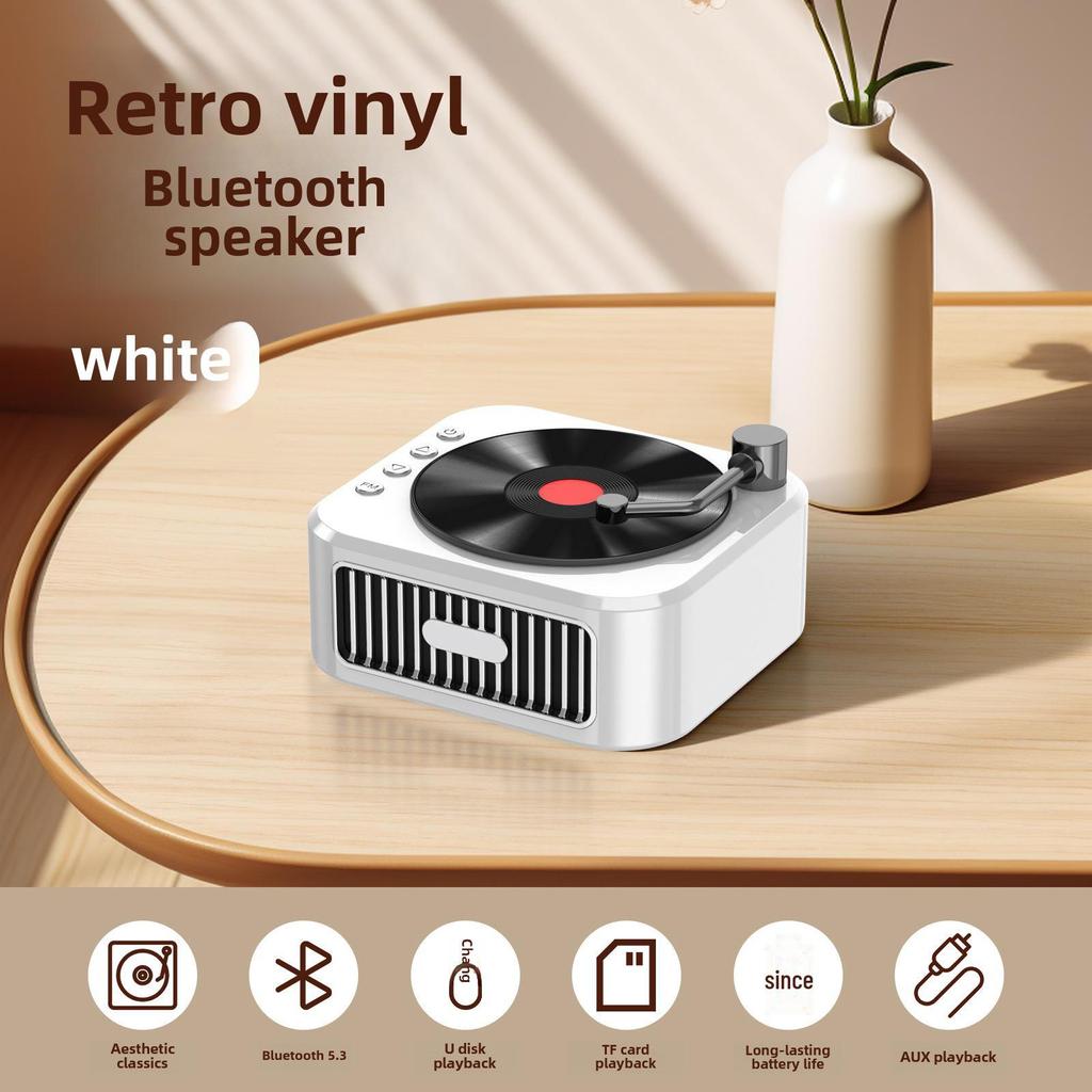 «Беспроводная Bluetooth-колонка в стиле ретро с виниловыми пластинками и мощными басами»