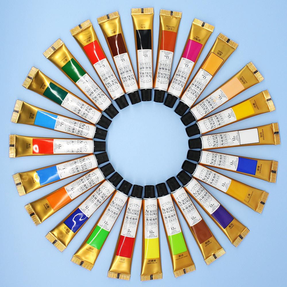 Acrylic Paints 12/18/24 Colors Professional Brush Set 12ml Tubes Artist Drawing Painting Pigment Hand Painted Wall Paint DIY