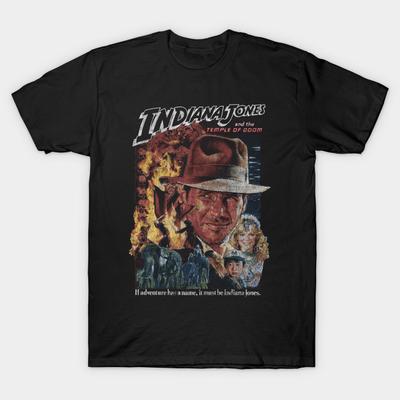 Азиатский размер Мужская черная футболка с принтом Indiana Jones, Потертый, Храм Судьбы, Приключение, Печать методом термопереноса без вырезания, Хлопковая футболка
