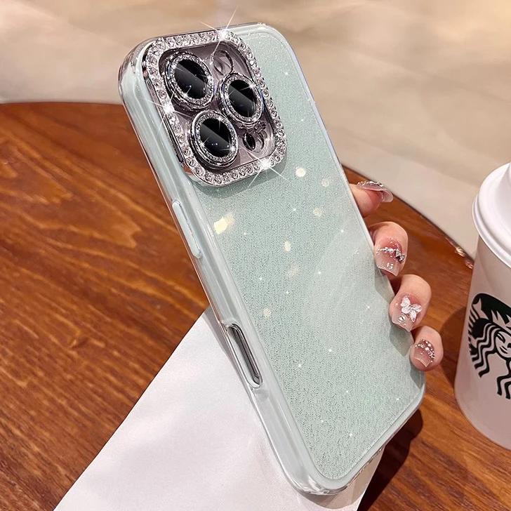 Акриловый чехол-бампер 2-в-1 с блестками и стразами, конфетного цвета, для iPhone 16 15 14 13 12 11 Pro Max Plus, украшенный защитный чехол