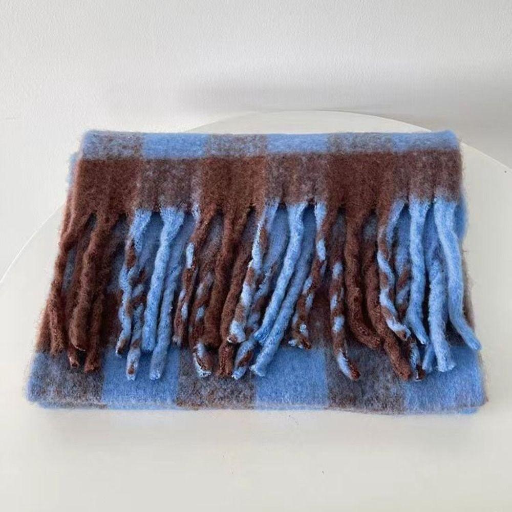 Зимний кашемировый шарф с полосатым узором, мягкий утолщенный платок-шаль, ретро длинные шарфы с кисточками, женский