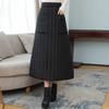 Winter and Autumn New Thickened Warm Cotton Elastic High Waist Slim Pocket Skirts Black