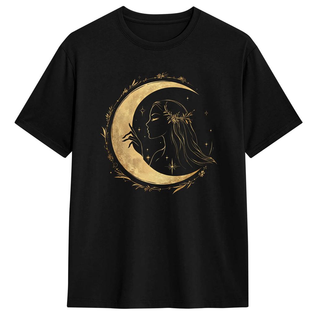 Moon Goddess Cotton T Shirt For Male Summer Classic T Shirts O Neck Hippie Tees Plus Size Print Clothing