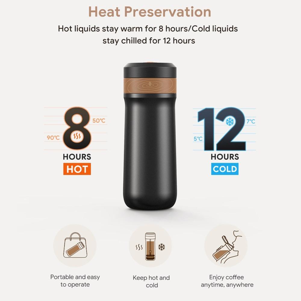 Double Wall French Press Coffee Maker Vacuum Insulated Travel Coffee Maker  Hiking