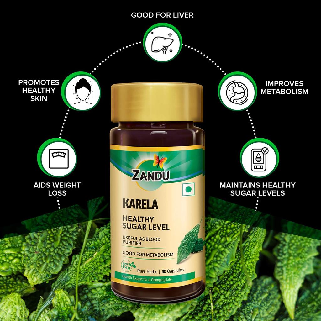 Zandu Karela Bitter Melon Herbal Capsules For Metabolic Wellness Natural Plant Supplement 60 Veg Capsules Daily Herbal Support