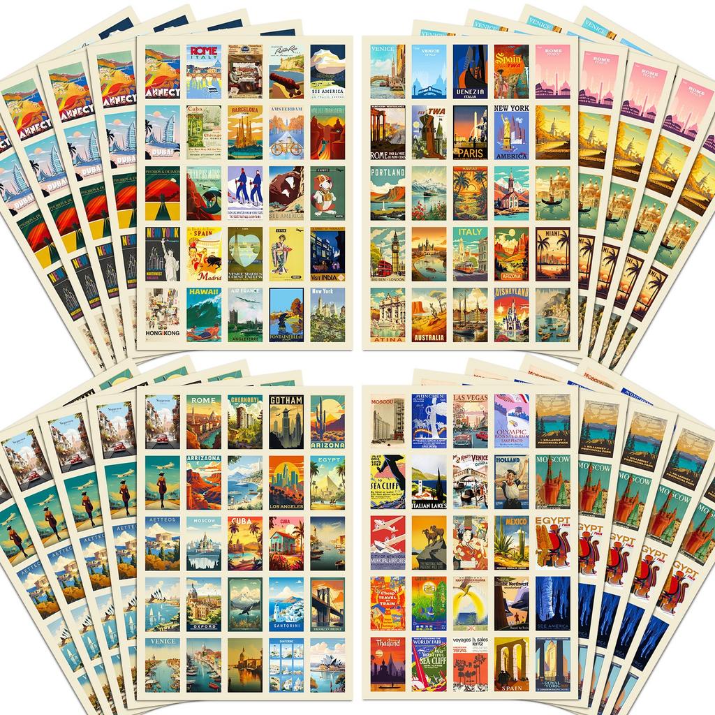 100 Stickers Landscape Poster Style Theme Stickers Shein World Landscape Poster Stickers