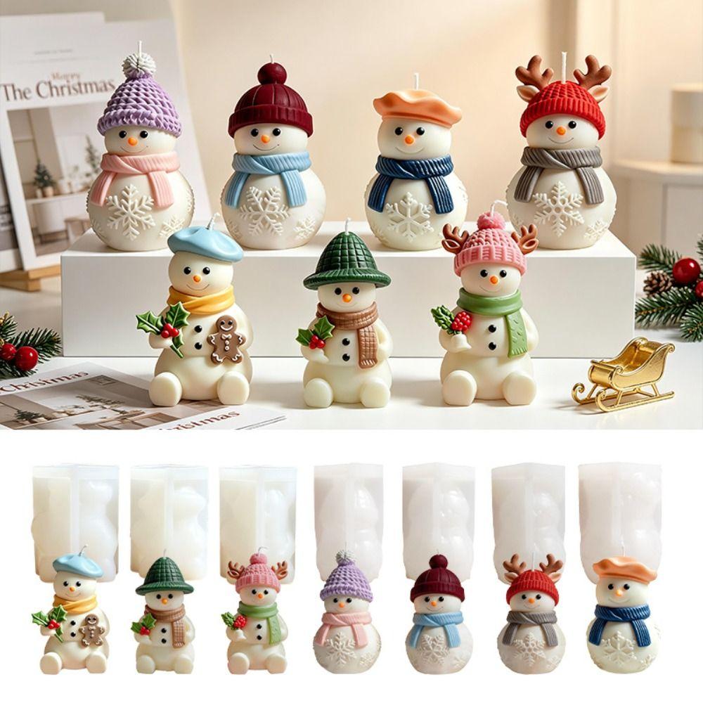 Flexible Chocolate Mold 3D Christmas Snowman Baking Mold Cute Candle Silicone Mold DIY Making