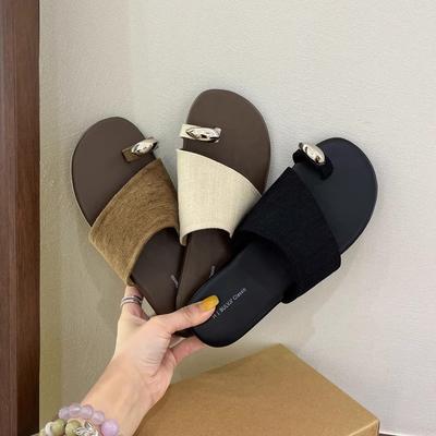 Пляжные повседневные шлепанцы для отдыха на море, женские, лето 2025, новые, плетеный верх, с открытым носком, ретро, мягкая подошва, уличные сандалии