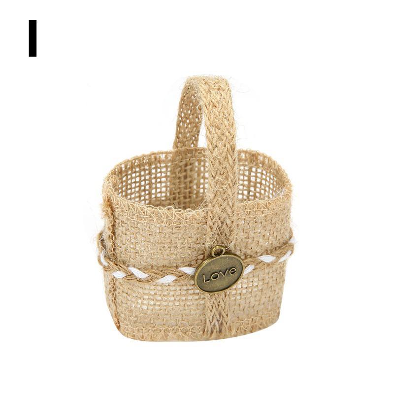 1PC Gift Bag Party Burlap Storage Basket Linen Handle Baby Shower Lace Wedding Ceremony Flower Basket Table Decoration