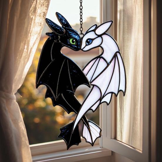 Dragon Acrylic Suncatcher Dragon Themed Stained Glass Window Wall Hanging Ornaments for Halloween Christmas Home Decor