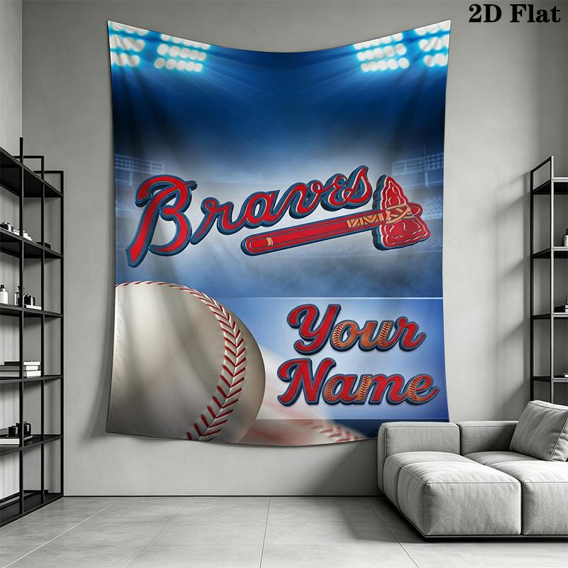 Name Custom Atlanta Braves Wall Tapestry Aesthetic Wall Hanging Printed Fabric Blanket Decorative Tapestries for Bedroom Living Room Home Decor
