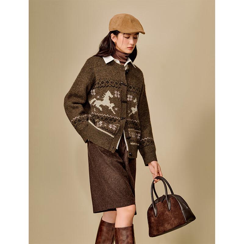 INMAN Women's Fair Isle Jacquard Cardigan Sweater