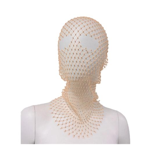 Fishnet Hat Rhinestones Design Hollow Hooded Hat Solid Color Breathable Elastic Fishnet Night Club Hat