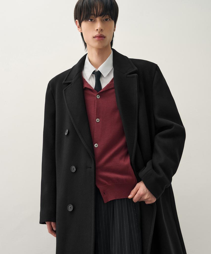 Draw Fit Premier Wool Maxi Double Chester Coat [Black]