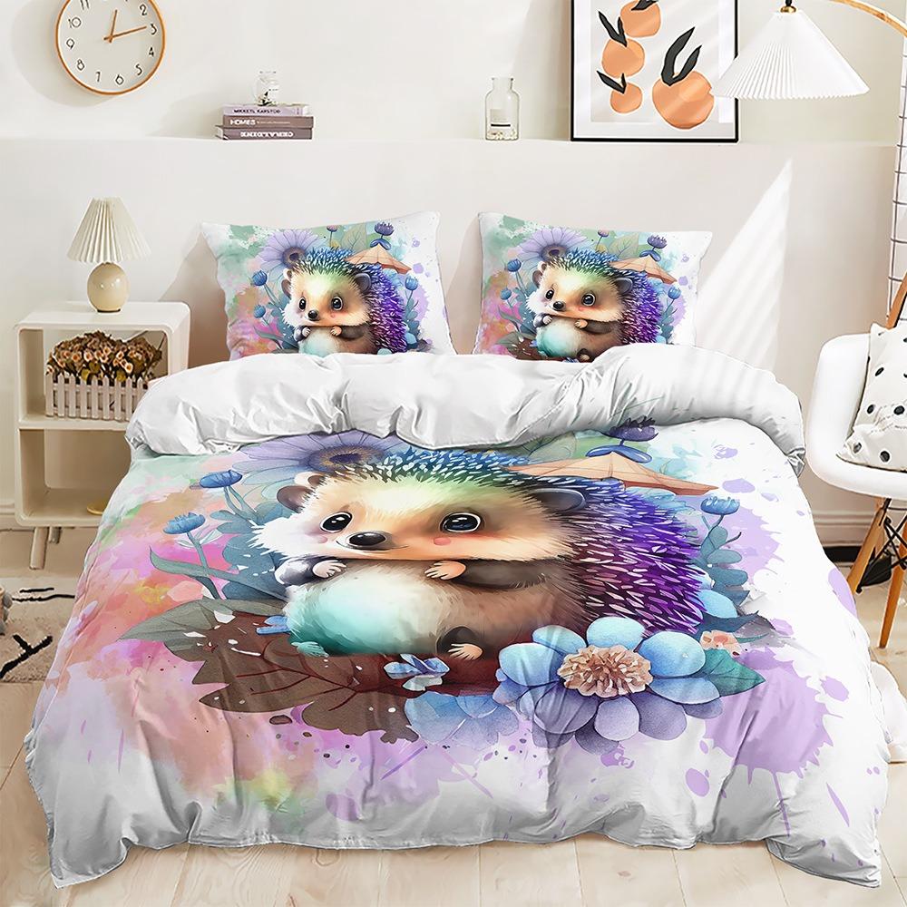 Cute Animal Bedding Set Cartoon Animal Home Textile Soft Quick Drying Duvet Cover Pillowcase 2/3pcs Kid Baby Cover Gift