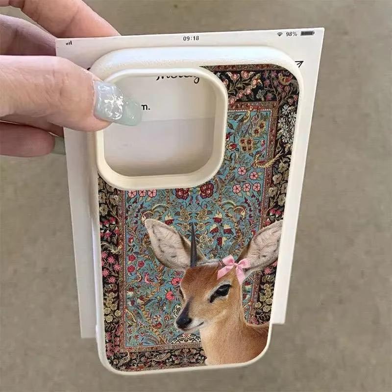 Винтажный чехол для телефона с рисунком оленя и личи для iPhone 17 Air 16 e 15 14 13 12 11 Pro Max Plus SE, мягкий противоударный чехол