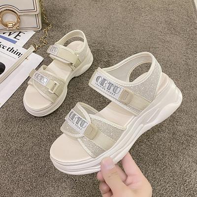 Женские спортивные сандалии на платформе в полоску, лето 2024, римские сандалии на плоской подошве с открытым носком, женские дышащие пляжные прогулочные туфли больших размеров