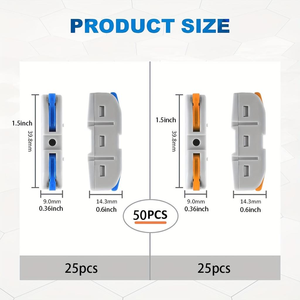Рычажные соединители проводов, комплект из 50 линейных соединителей проводов для быстрого подключения, компактных электрических соединителей Push-in Splicing