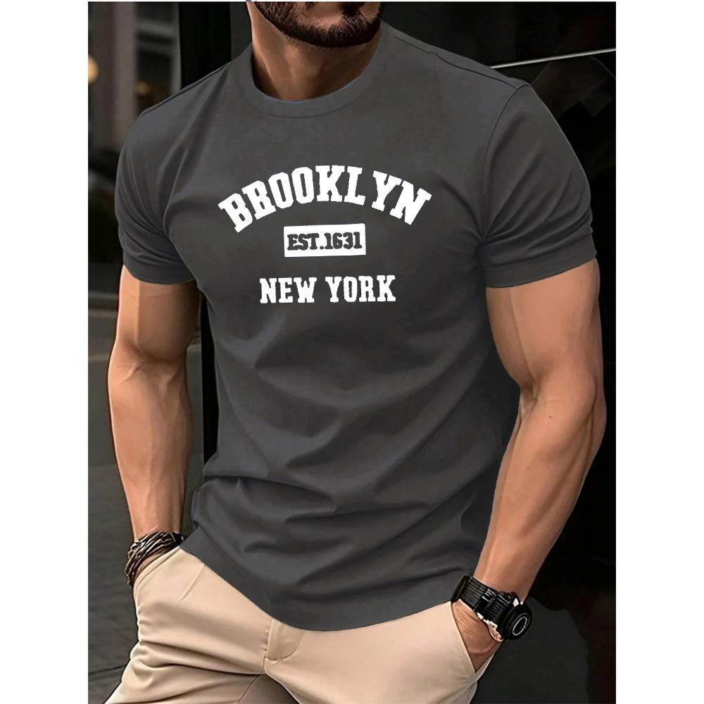 Мужская летняя хлопковая модная свободная спортивная футболка с принтом Brooklyn EST 1631, с круглым вырезом, с коротким рукавом, топ