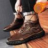 Winter/Fall Mens Handmade Casual Leather Casual Shoes High Boots Leather Shoes  for Men Soft and Comfortable Non-slip Ankle Boots