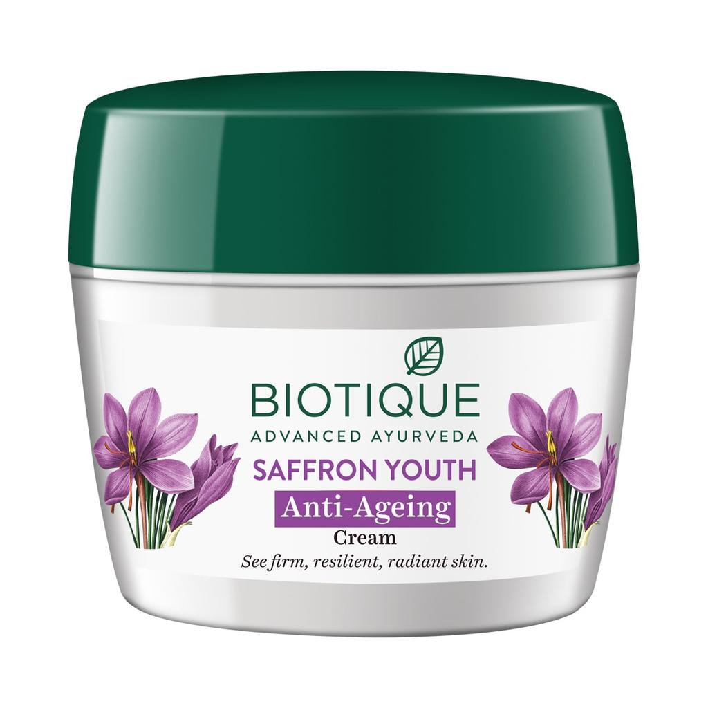 Biotique Saffron Youth Anti-Aging Cream 175g – 100% Botanical Extracts, Reduces Wrinkles & Dark Lines, Revitalizes Skin