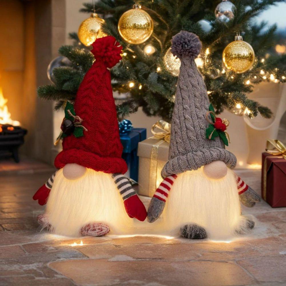 Faceless Dolls With Knitted Hat Christmas LED Luminous Forest Old Man With Lamp Pendant Decoration Faceless Doll Shining Pendant