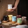 Винтажная керамическая чашка для эспрессо из грубой керамики с деревянным основанием, персональная кружка для воды и чая для офиса