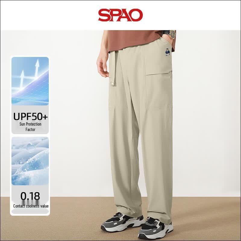 Мужские корейские дышащие летние брюки-карго SPAO с широкими штанинами и принтом медведя