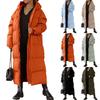 Winter Hooded Long Coat Women Elegant Pocket Long Sleeve Jacket Loose Zipper Thick Warm Outwear