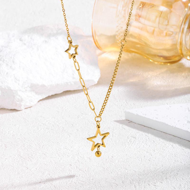 Chic Ins-Style Titanium Star Necklace - Women's Luxury Clavicle Chain with Five-Pointed Star Pendant