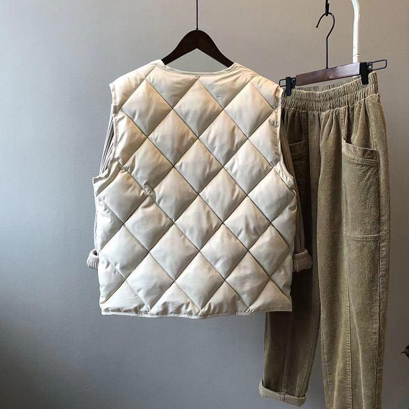 Women Autumn Winter Quilted Vest Sleeveless O-neck Loose Padded Waistvest Single Breasted Casual Ultralight Portable Vest
