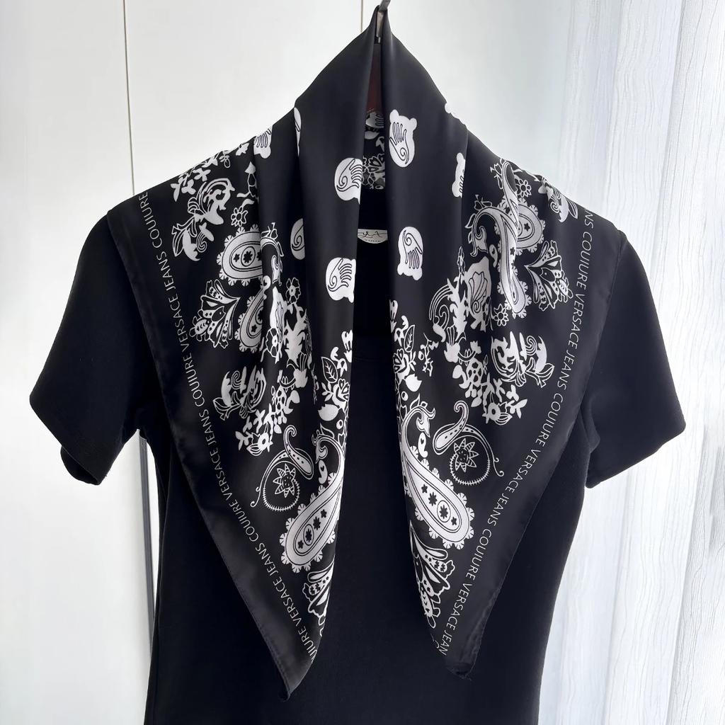 Luxury Ink Charm Landscape Print Shawl Square Scarf for Women Satin Neckerchief Female Hair Bands Ribbon Headband Bandana