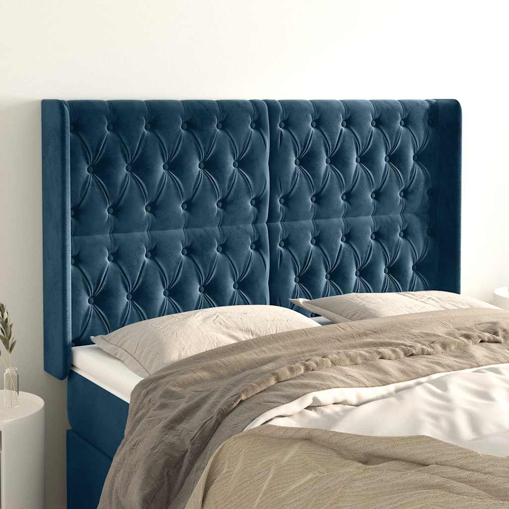 Headboard with Wings Dark Blue 163 x 16 x 118 128 cm Velvet