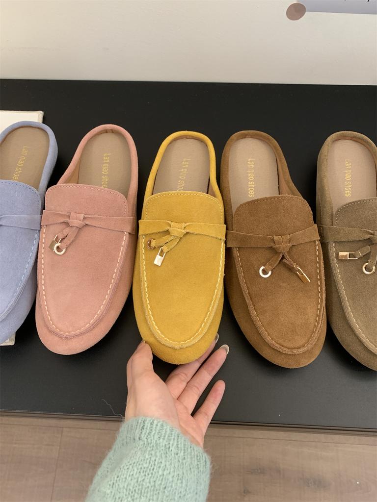 Muller Slippers High Quality Luxury Loafers Suede Shoes Round Toe for Women Moccasins Comfortable Female Lazy Slip-on Fl