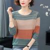 Striped Sweater Knitted Pullover Thin Round Neck Long Sleeves Women's Top Casual Undershirt Commute Spring Autumn