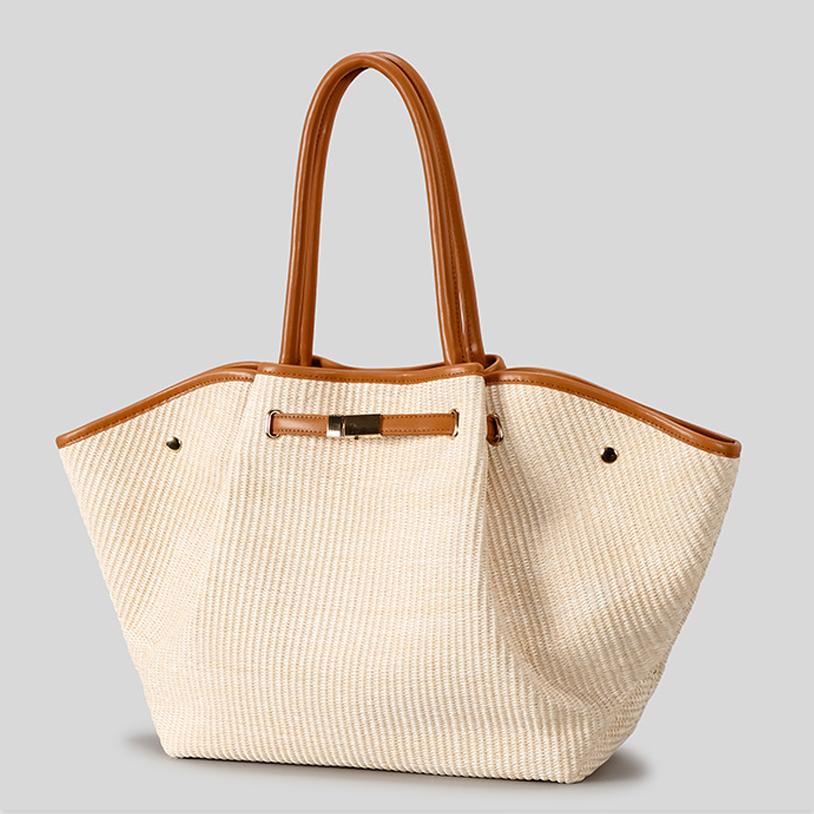 Women European American Style Wing Dumpling Handbag Large Capacity Tote Bag Commuter Versatile Hand-woven Straw Bag for Women
