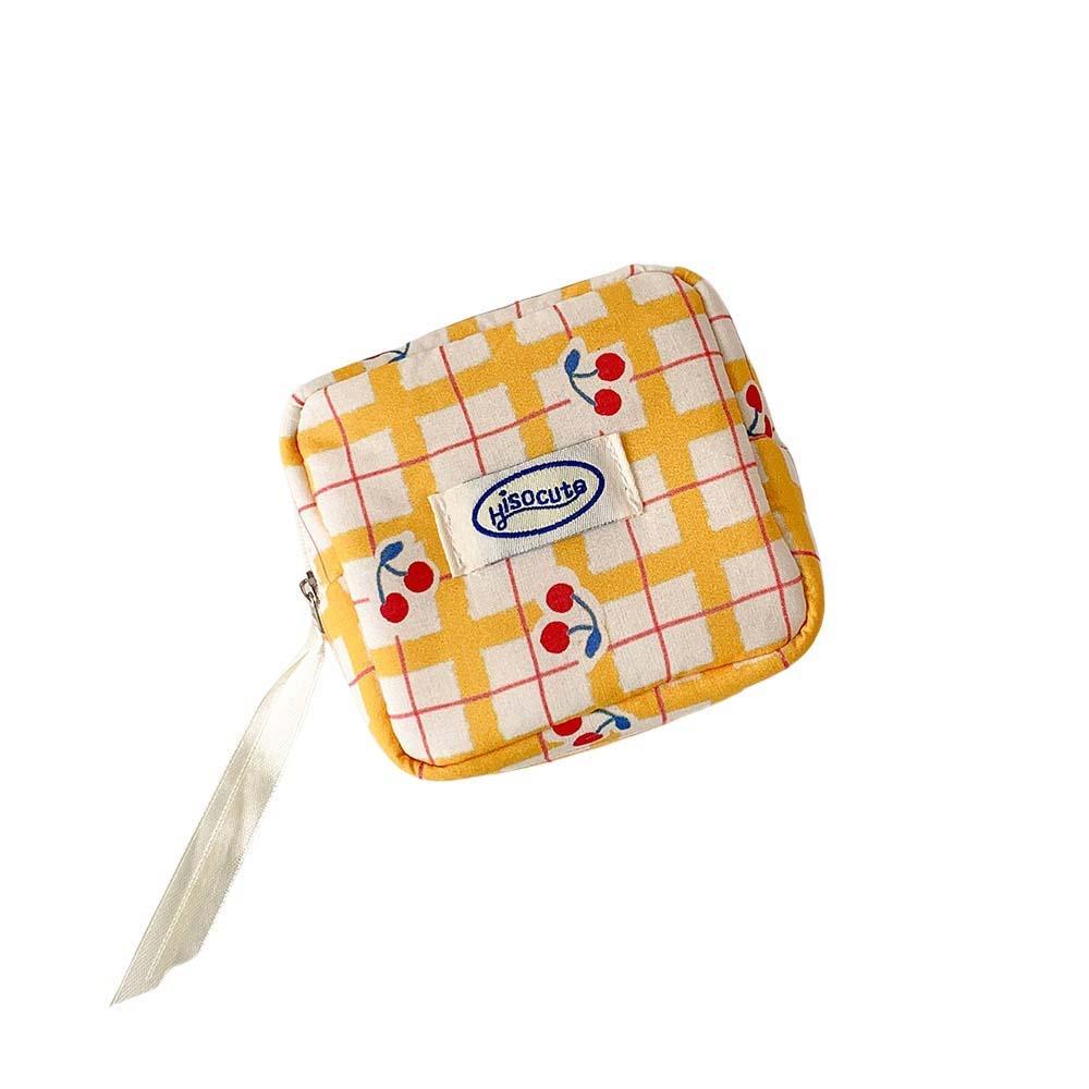 Large Capacity Y2K Cherry Pencil Case Checkered Cartoon Cherry Makeup Bag Korean Pencil Bag Gifts