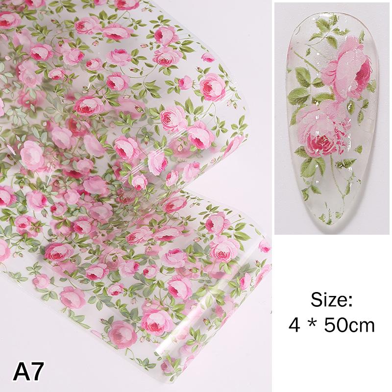 1Pcs 100cm Flower Rose Nail Transfer Foils Sticker Paper Floral Nail Wraps Tulip Nail Art Stickers Decals Nail Art Decorations