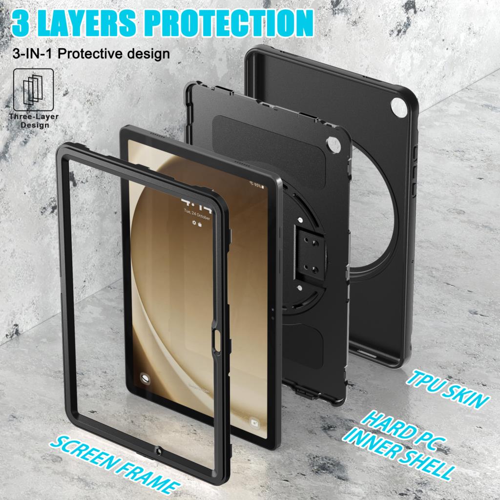 Чехол с ремешком на руку для Samsung Galaxy Tab A9 SM-X110 X115 X117 A9 Plus X210 X216 X218, 360-градусная вращающаяся обложка, 3-слойная защита Funda